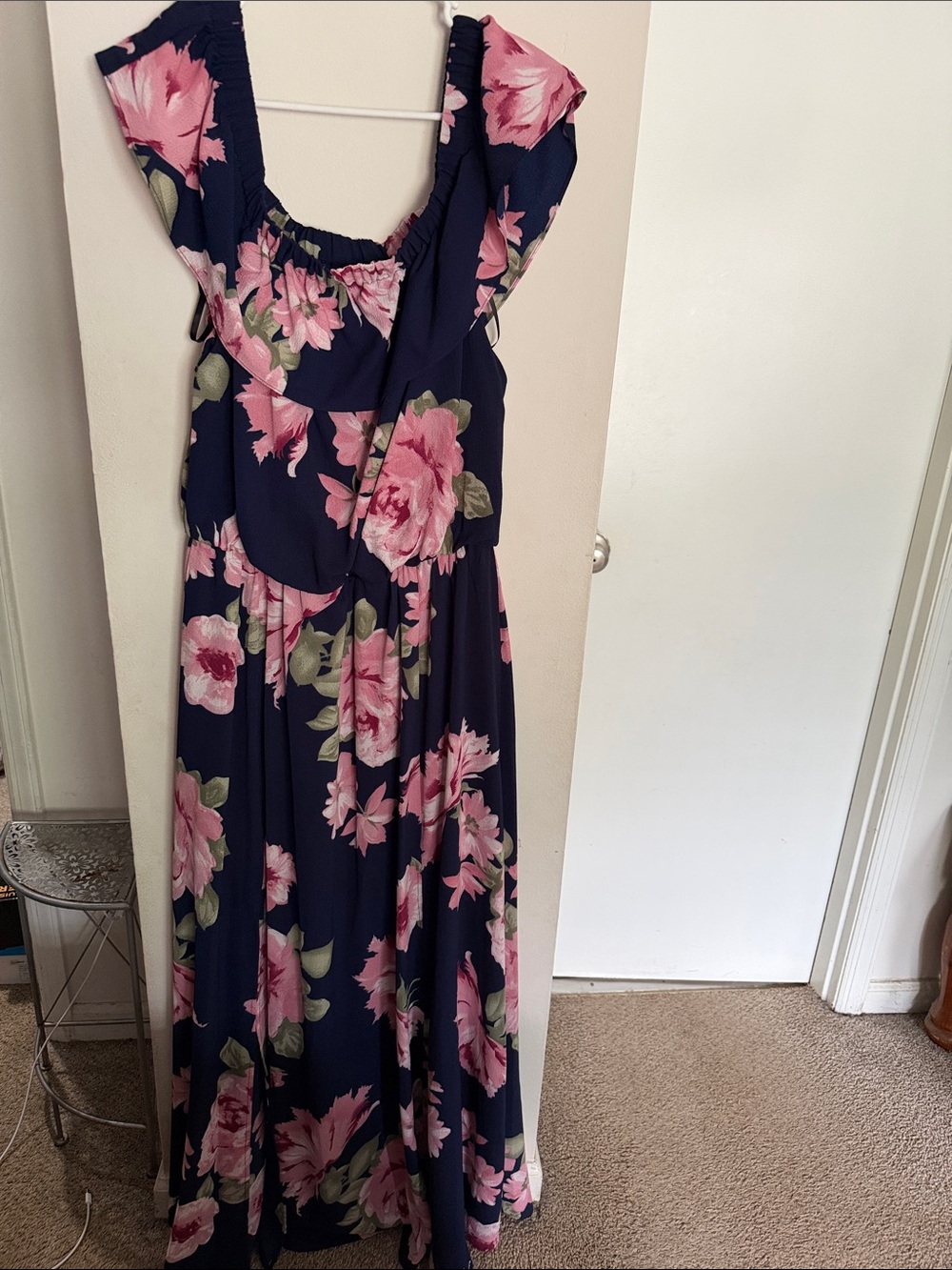 Premier Navy Floral Maxi Dress with Pink Roses